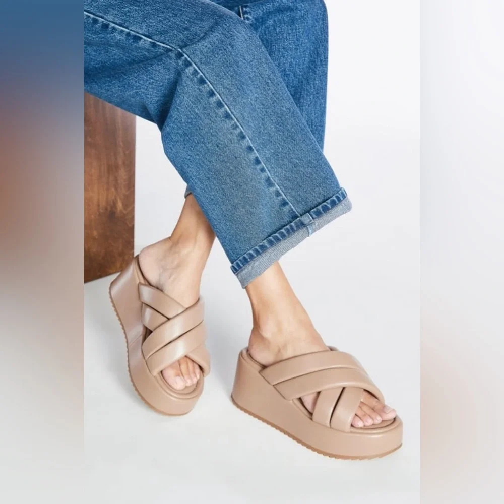 JustFab Meline Platform Wedge Sandal Taupe Size 6 New in Box